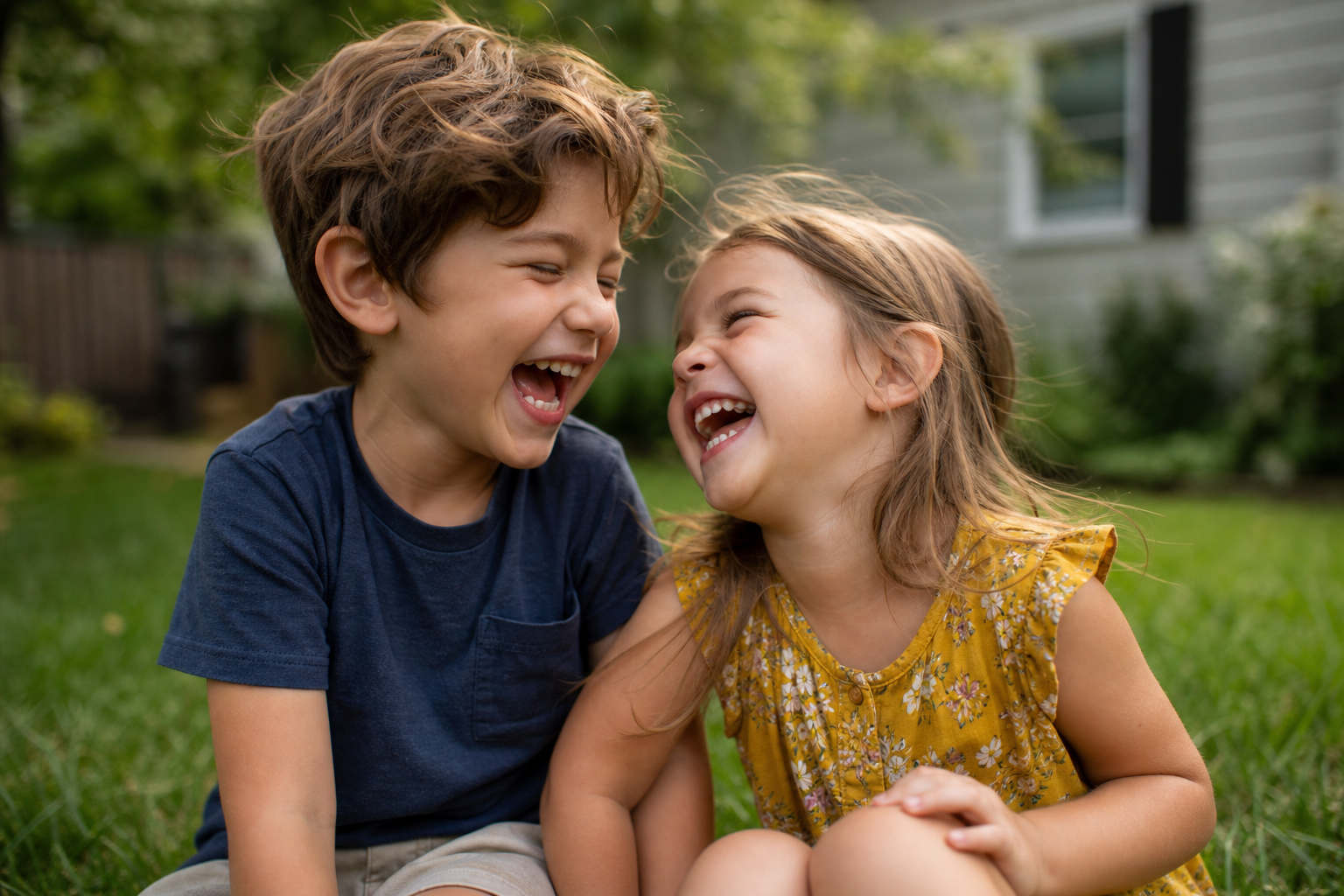 Kids laughing during a candid lifestyle photography session